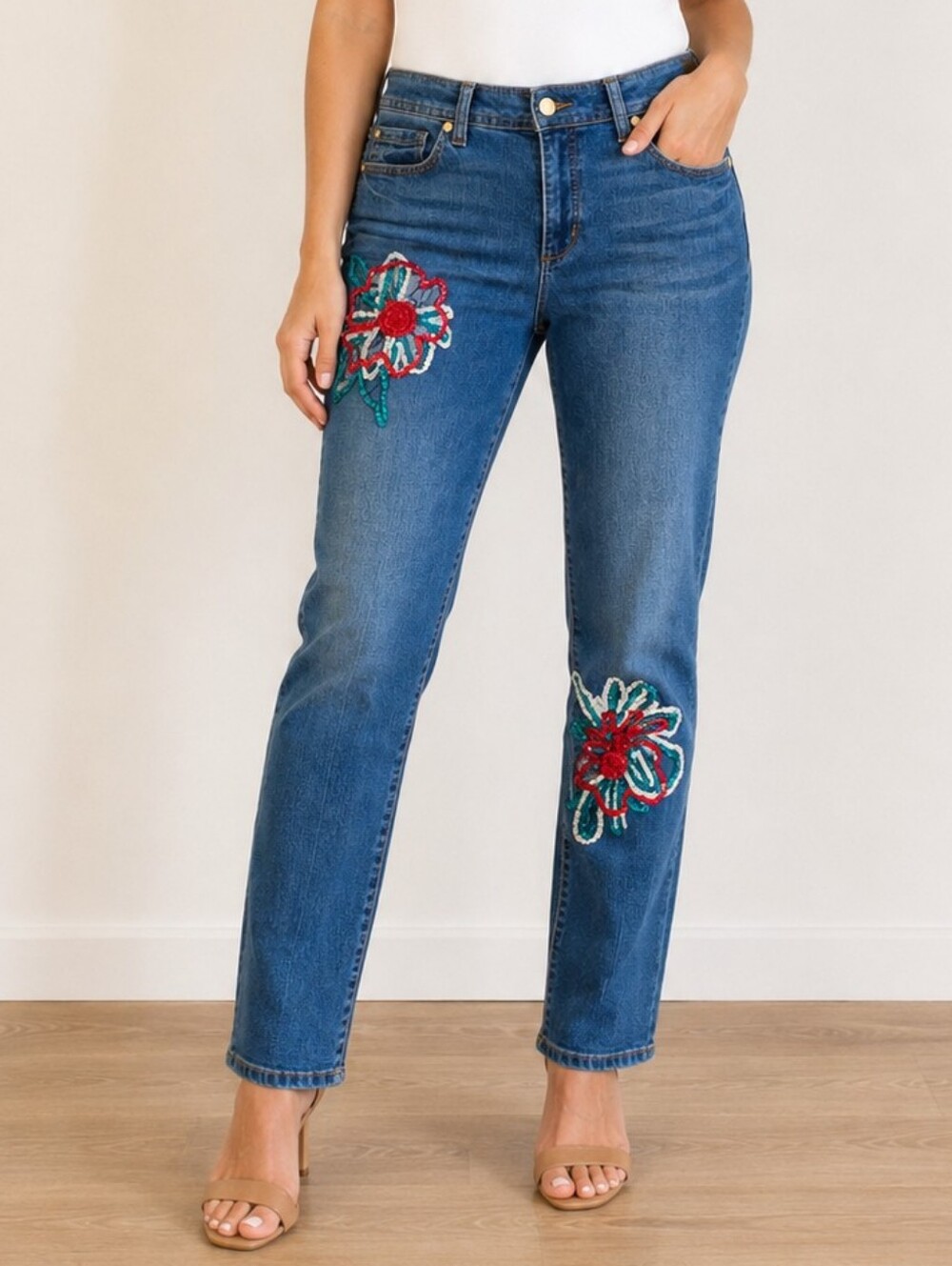 Jones New York Miranda Girlfriend Jeans Floral Sequin‎ Embellished Size 6